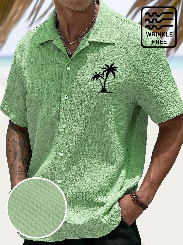 Camisa de manga corta con bolsillos abotonados y estampado digital 3D de crepe con cocotero hawaiano de Alohadaddy para hombre, talla grande y alta