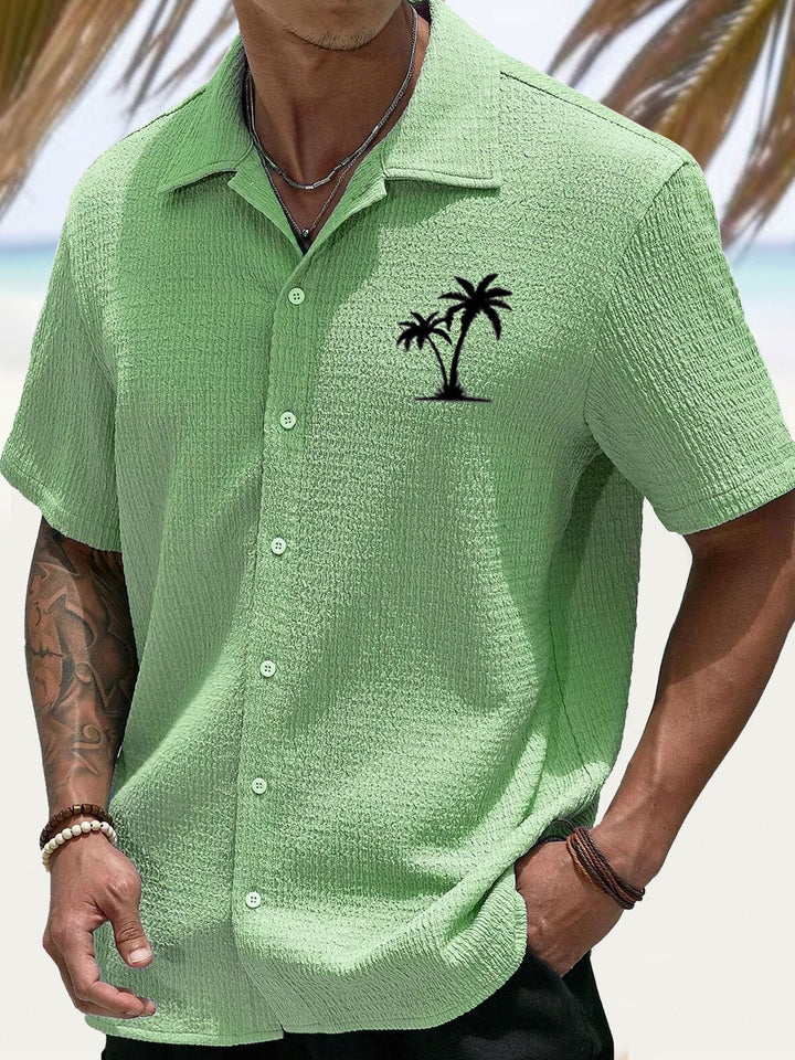 Camisa de manga corta con bolsillos abotonados y estampado digital 3D de crepe con cocotero hawaiano de Alohadaddy para hombre, talla grande y alta