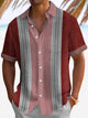 Alohadaddy Retro Geometric Textured Print Men's Button Pocket Short Sleeve Shirt