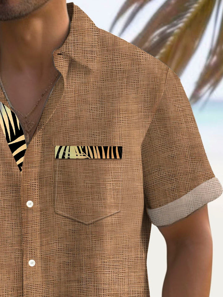 Camisa de manga corta con bolsillo abotonado para hombre con estampado 3D hawaiano texturizado vintage Alohadaddy