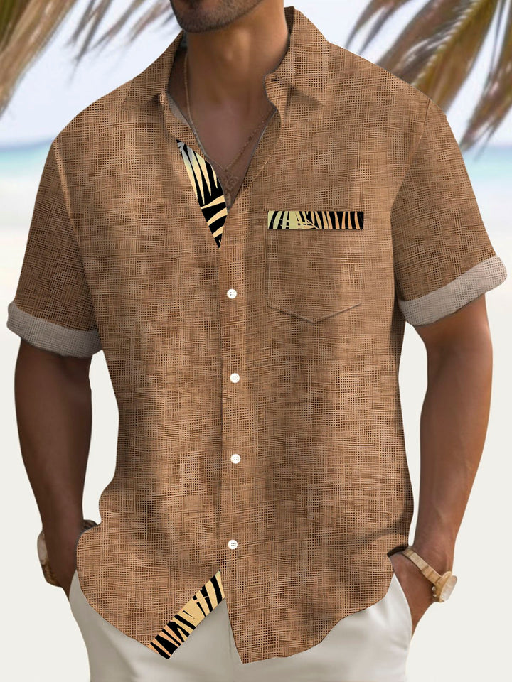 Camisa de manga corta con bolsillo abotonado para hombre con estampado 3D hawaiano texturizado vintage Alohadaddy