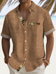 Alohadaddy Vintage Textured Botanical Hawaiian 3D Print Men's Button Pocket Short Sleeve Shirt