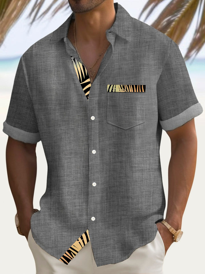 Camisa de manga corta con bolsillo abotonado para hombre con estampado 3D hawaiano texturizado vintage Alohadaddy