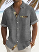 Alohadaddy Vintage Textured Botanical Hawaiian 3D Print Men's Button Pocket Short Sleeve Shirt