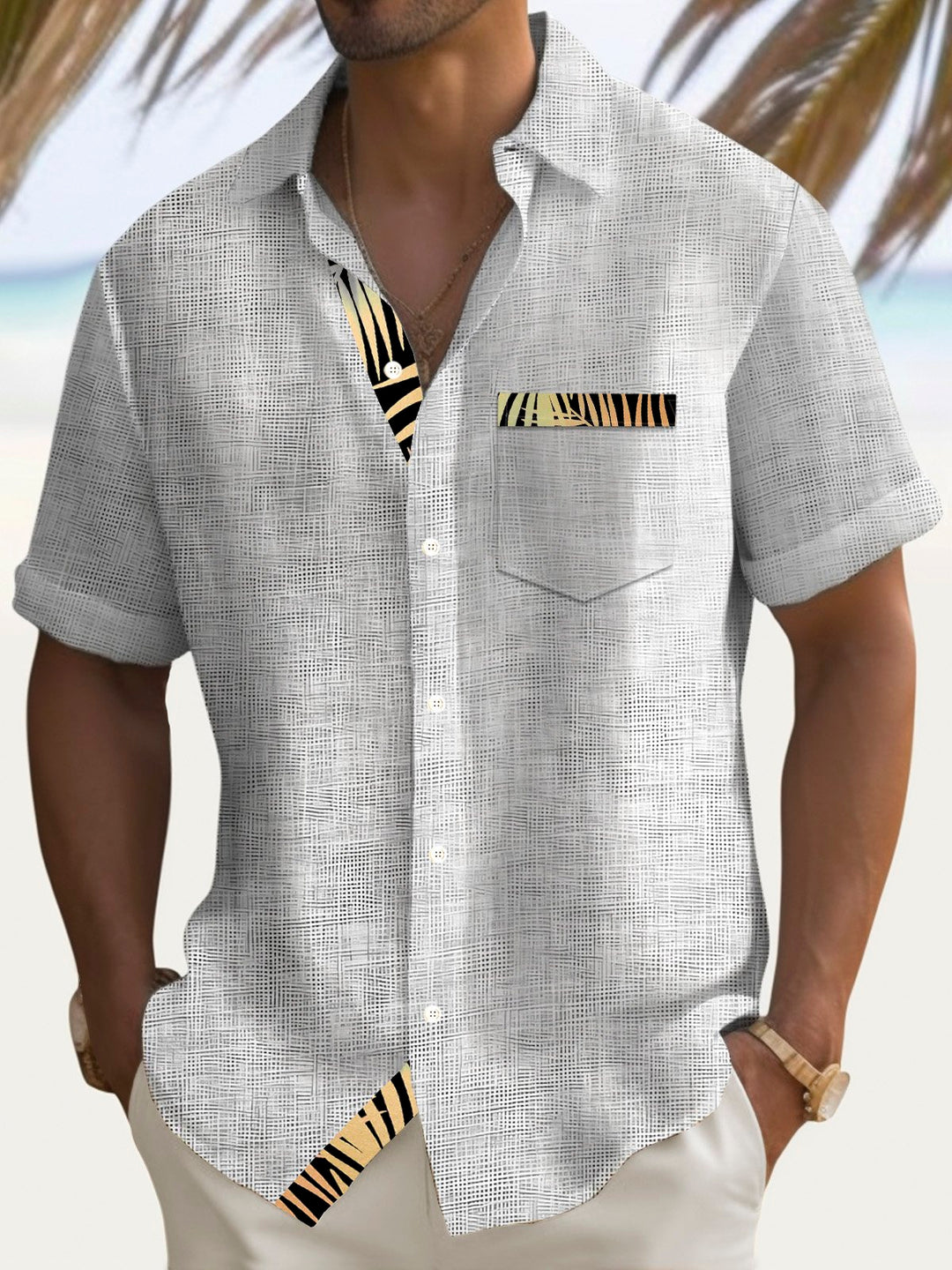 Camisa de manga corta con bolsillo abotonado para hombre con estampado 3D hawaiano texturizado vintage Alohadaddy