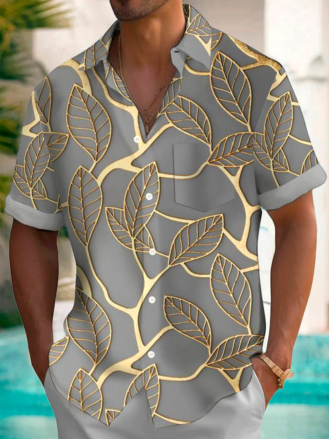 Alohadaddy Vintage Botanical Gold Leaf Print Men&