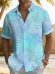 Camisa de manga corta con estampado de hojas tropicales hawaianas y degradados para hombre