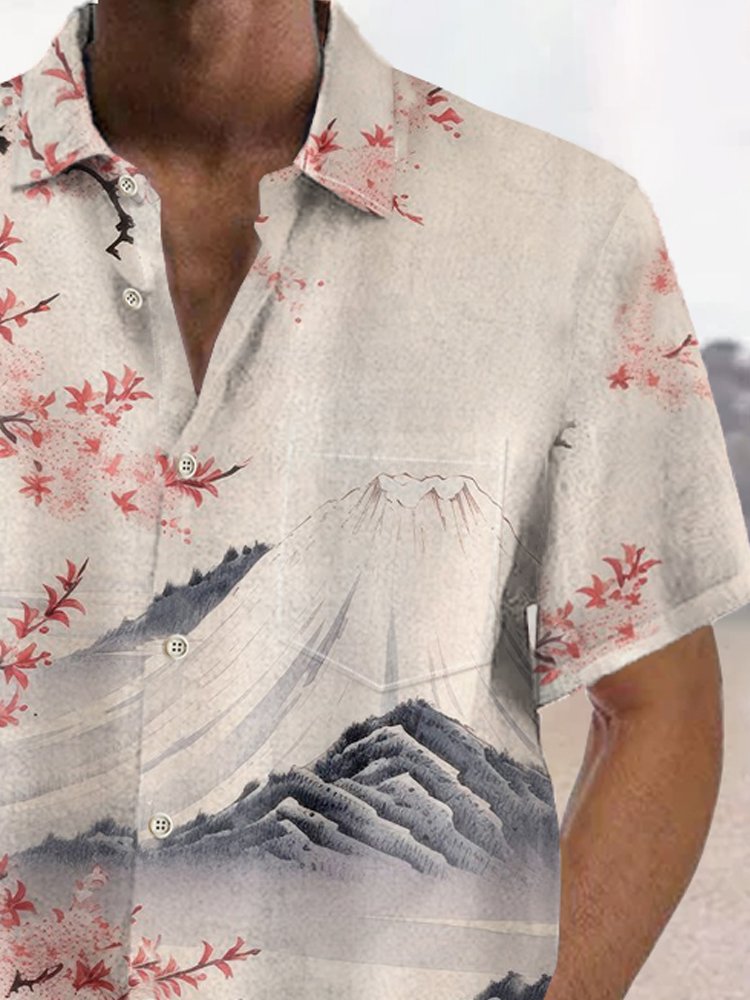 Alohadaddy Hawaiian Cherry Blossom Ukiyoe Mount Fuji 3D Print Men&