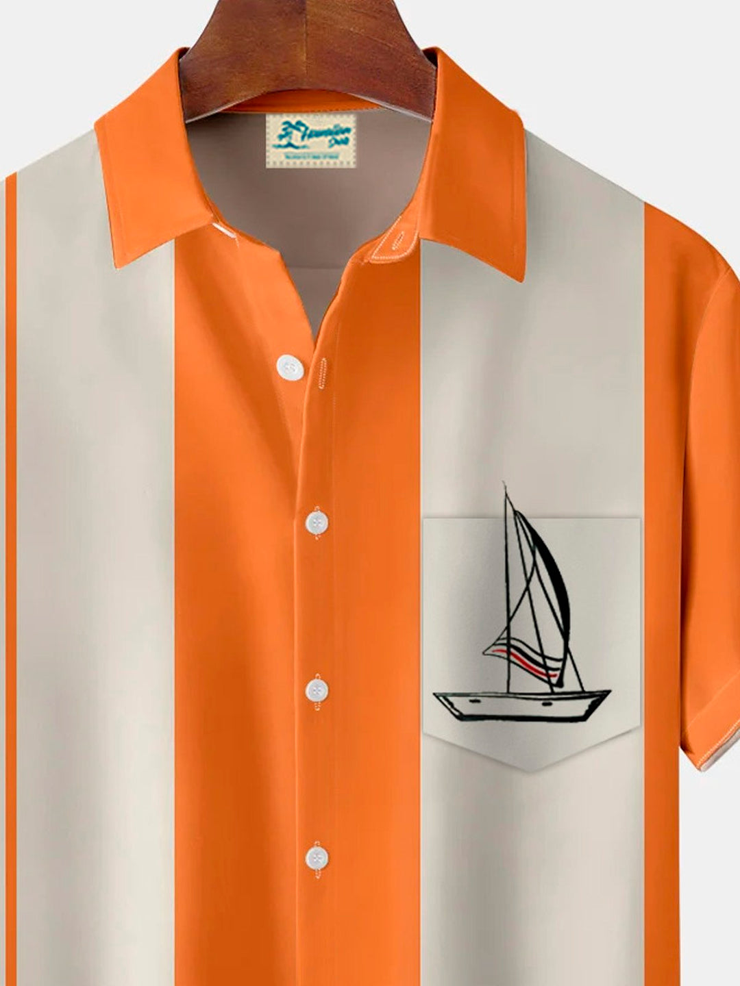 Camisa de manga corta con bolsillo abotonado y estampado 3D de rayas de vela y bolos retro de Alohadaddy para hombre, talla grande y alta