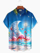 Alohadaddy Hawaii Resort Style Flamingo Clouds Print Art Buttons Stretch Large Size Men's Shirt