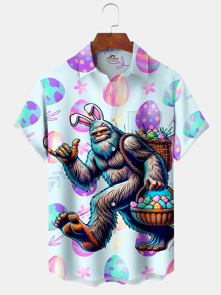 Alohadaddy Hawaii Easter Bigfoot Fun Print Art Buttons Stretch Large Size Men&