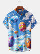 Alohadaddy Hawaii Easter Easter Egg Blue Sky Print Art Pocket Buttons Plus Size Stretch Shirt