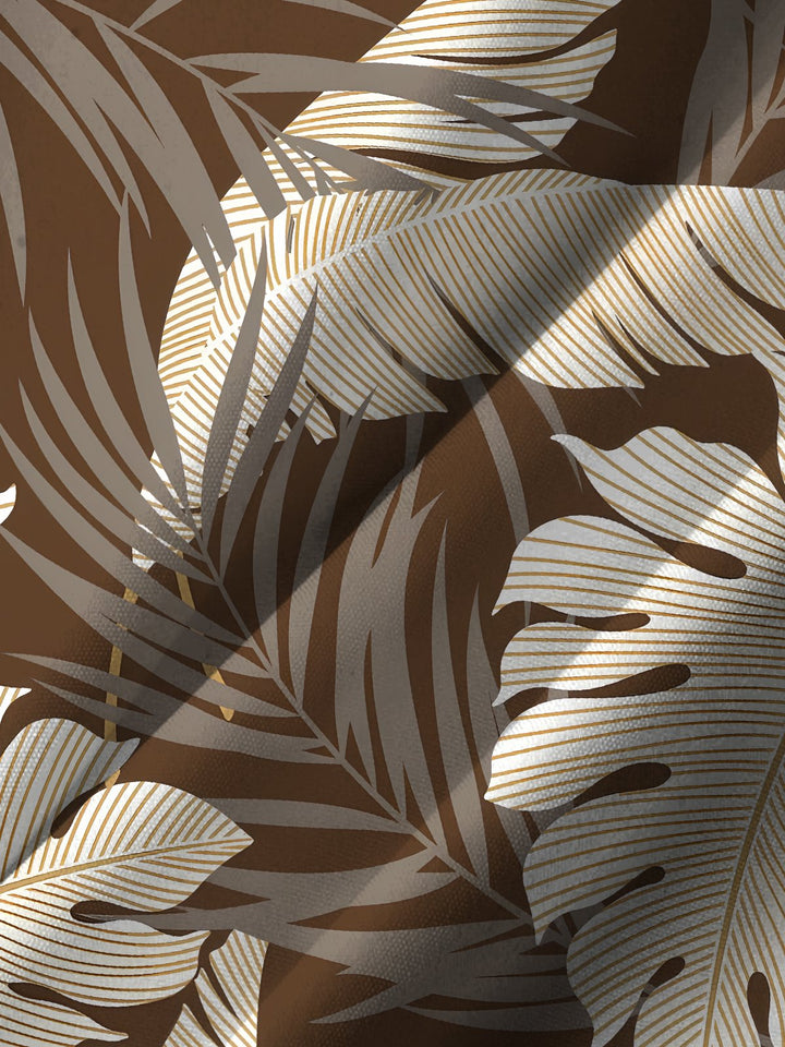 Alohadaddy Hawaiian Contrasting Palm Leaves Print Art Pockets Buttons Stretch Oversized Shirt
