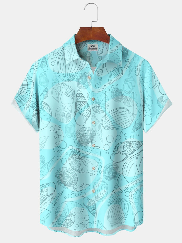 Alohadaddy® Conch Art Print Pockets Elastic Hawaiian Men&
