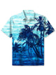 Alohadaddy® Hawaiian Palm Tree Print Button Lapel Elastic Large Size Short Sleeve Polo Shirt