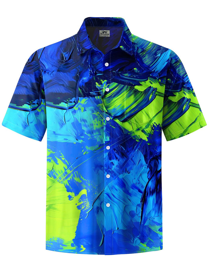 Alohadaddy® Casual Abstract Print Art Chest Pocket Men&