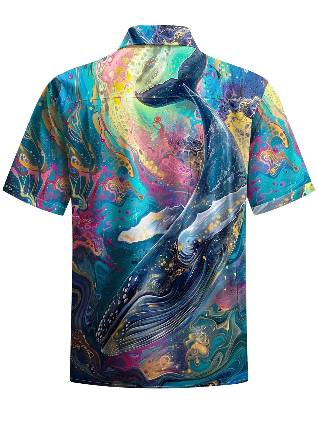 Alohadaddy® Hawaii Whale Flowers Art Print Chest Pocket Mens Short Sleeve Shirt Big &amp; Tall