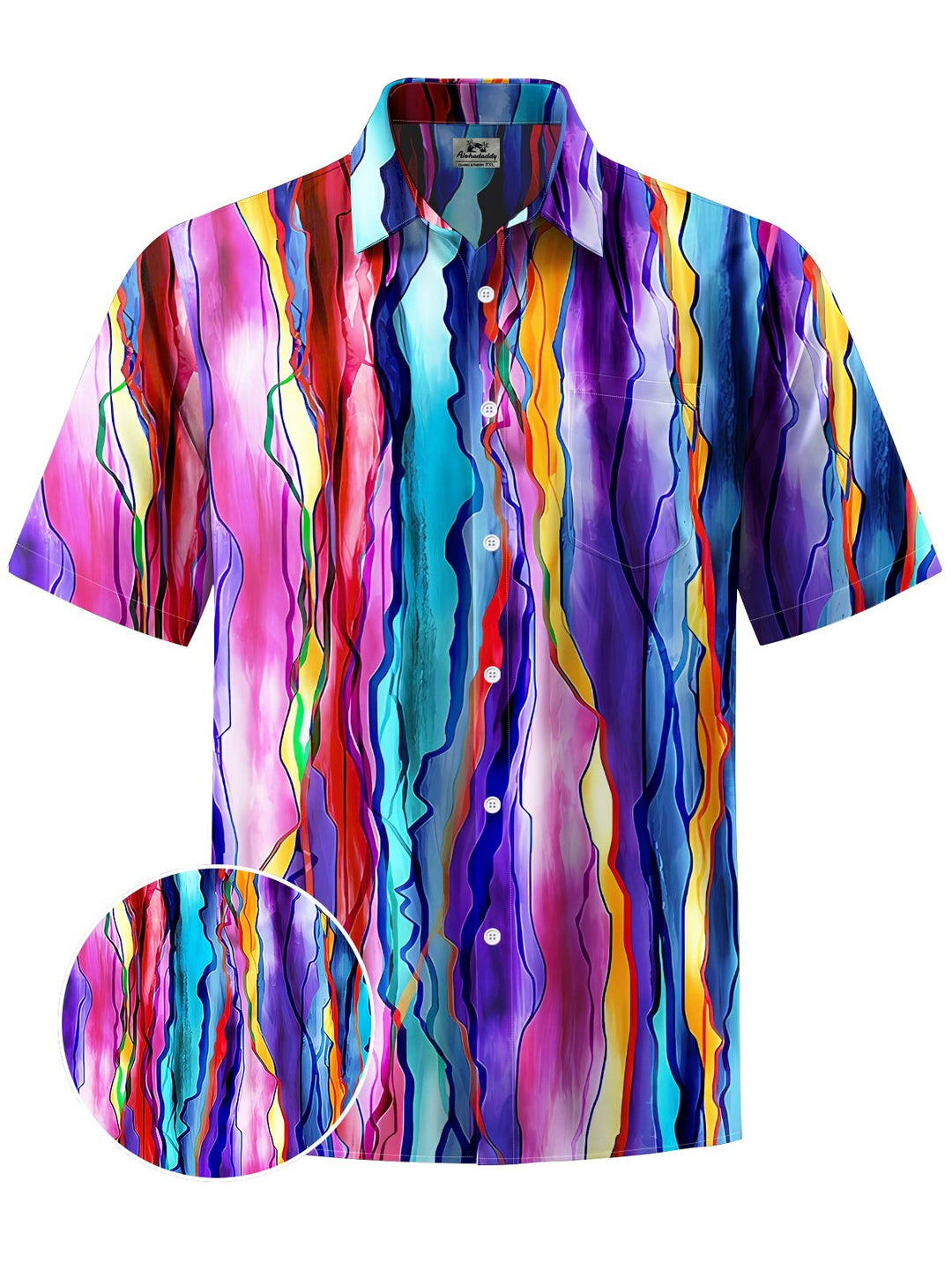 Alohadaddy® Casual Stripes Art Print Moisture Wicking Chest Pocket Mens Short Sleeve Shirt Big &amp; Tall