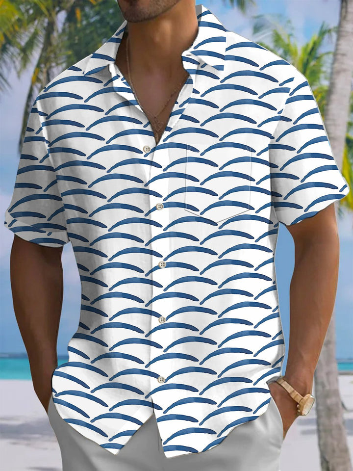 Alohadaddy® Casual Stripe Art Print Chest Pocket Men&