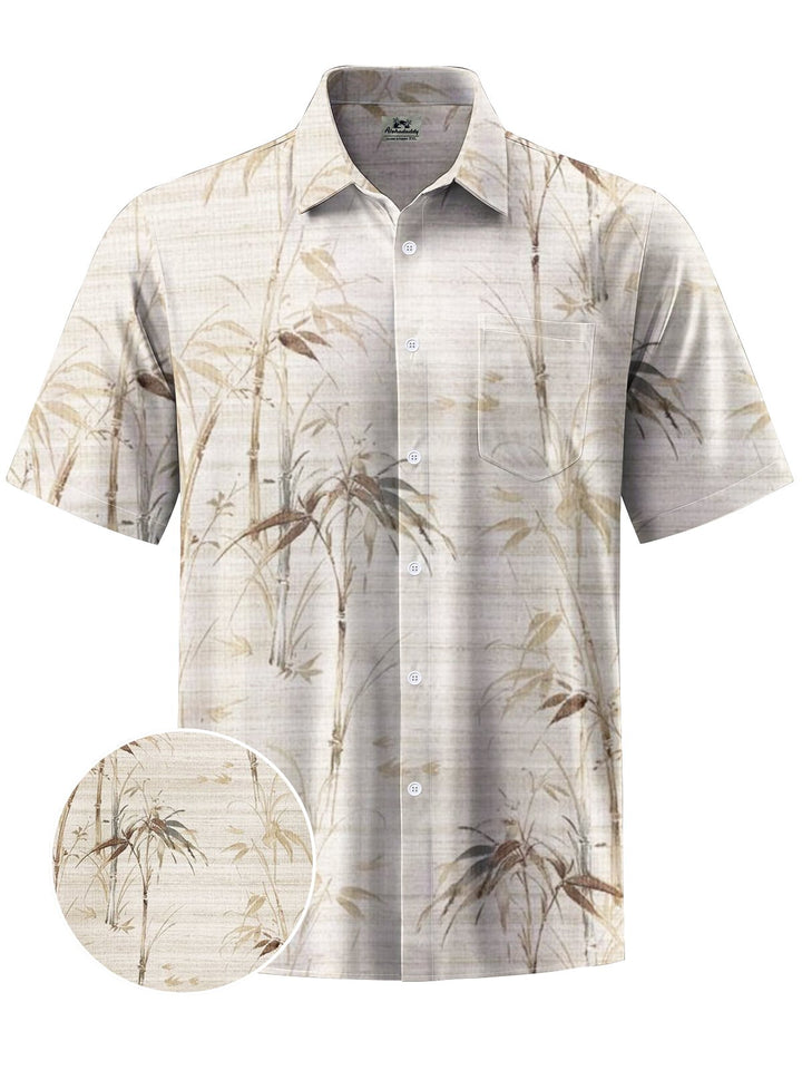 Alohadaddy® Casual Bamboo Botanical Art Print Mens Wicking Short Sleeve Shirt Big &amp; Tall