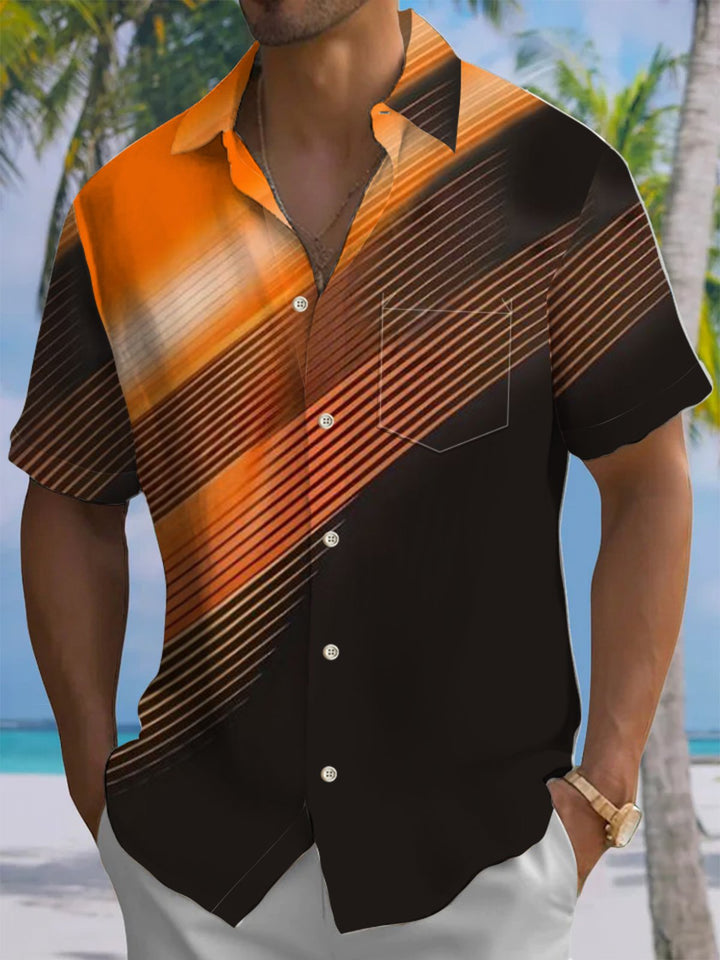 Alohadaddy® Casual Stripes Gradient Art Print Chest Pocket Men&