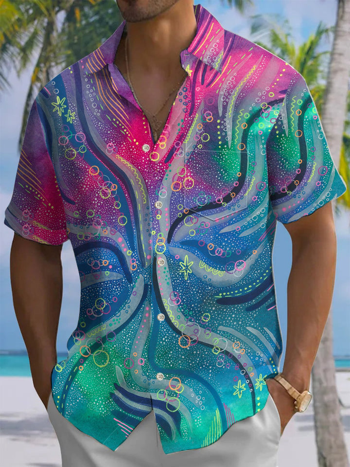 Alohadaddy® Hawaiian Abstract Art Print Chest Pocket Men&