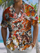 Alohadaddy® Vintage Tiger Art Print Chest Pocket Men's Short Sleeve Shirt Big & Tall