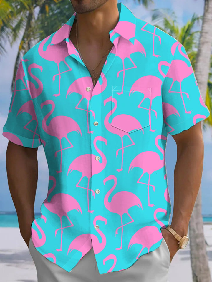 Alohadaddy® Hawaiian Flamingo Art Print Chest Pocket Men&