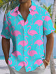 Alohadaddy® Hawaiian Flamingo Art Print Chest Pocket Men's Short Sleeve Shirt Big & Tall