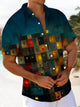 Alohadaddy® Vintage Night Room Art Print Chest Pocket Men's Short Sleeve Shirt Big & Tall