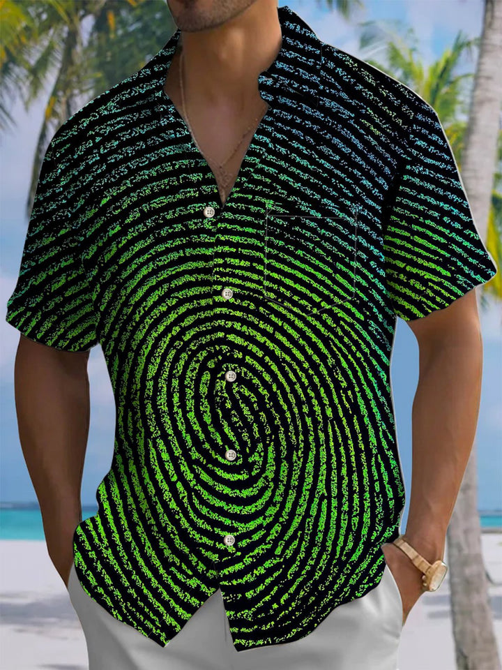 Alohadaddy® Casual Print Stripe Contrast Art Print Chest Pocket Men&