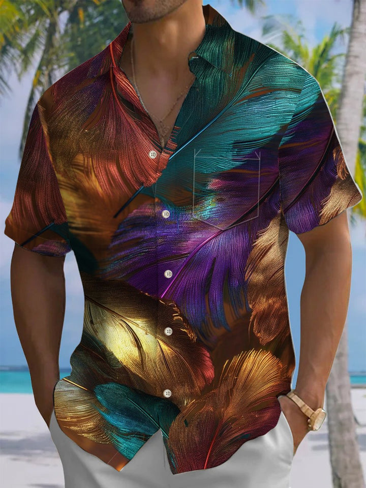 Alohadaddy® Vintage Feather Metallic Art Print Chest Pocket Men&