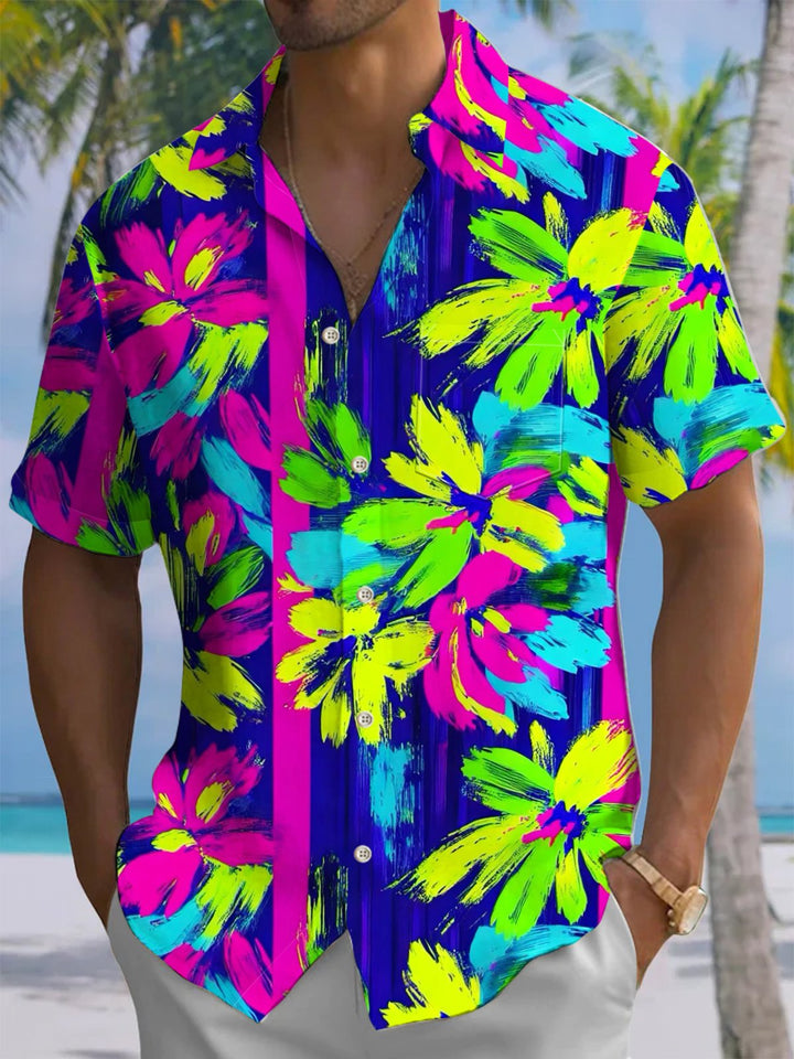 Alohadaddy® Hawaiian Floral Painting Art Print Chest Pocket Men&