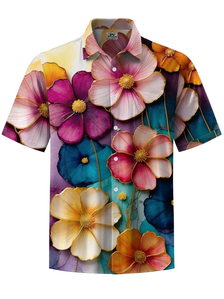Alohadaddy® Vintage Floral Art Print Chest Pocket Men&