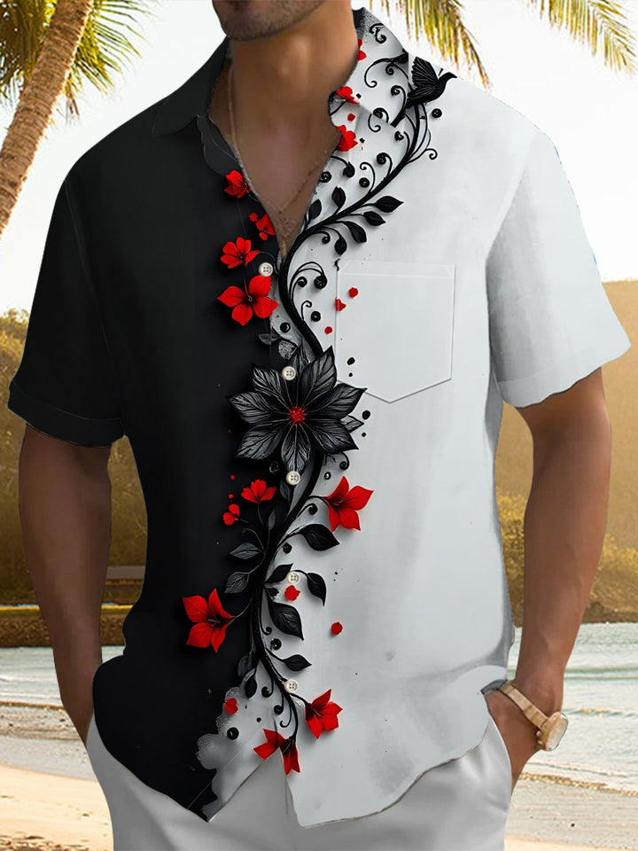 Alohadaddy® Casual Contrast Pattern Art Print Chest Pocket Men&