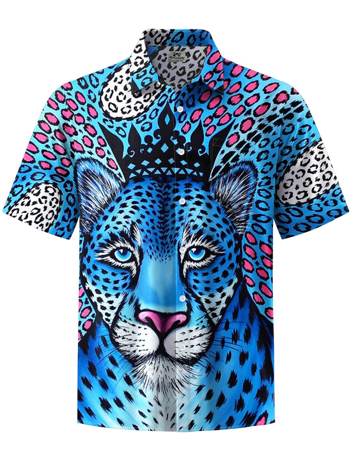 Alohadaddy® Casual Leopard Print Art Print Chest Pocket Men&