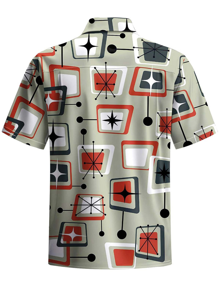 Alohadaddy® Casual Geometric Art Print Chest Pocket Stretch Men&