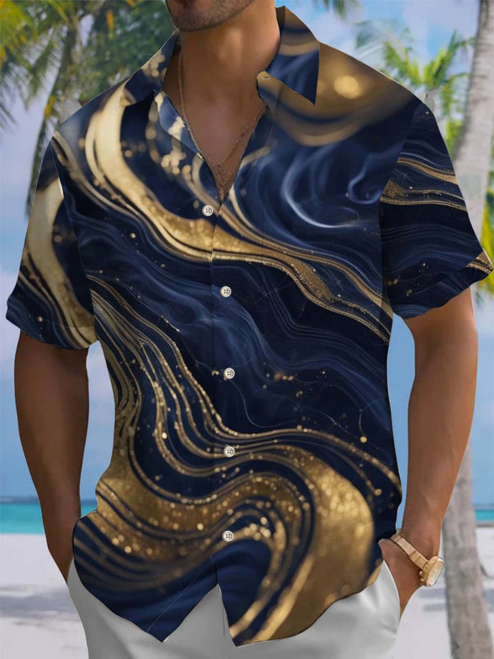 Alohadaddy® Retro Abstract Art Print Chest Pocket Stretch Men&