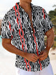 Alohadaddy® Casual Striped Geometric Art Print Chest Pocket Stretch Men's Short Sleeve Shirt Big & Tall
