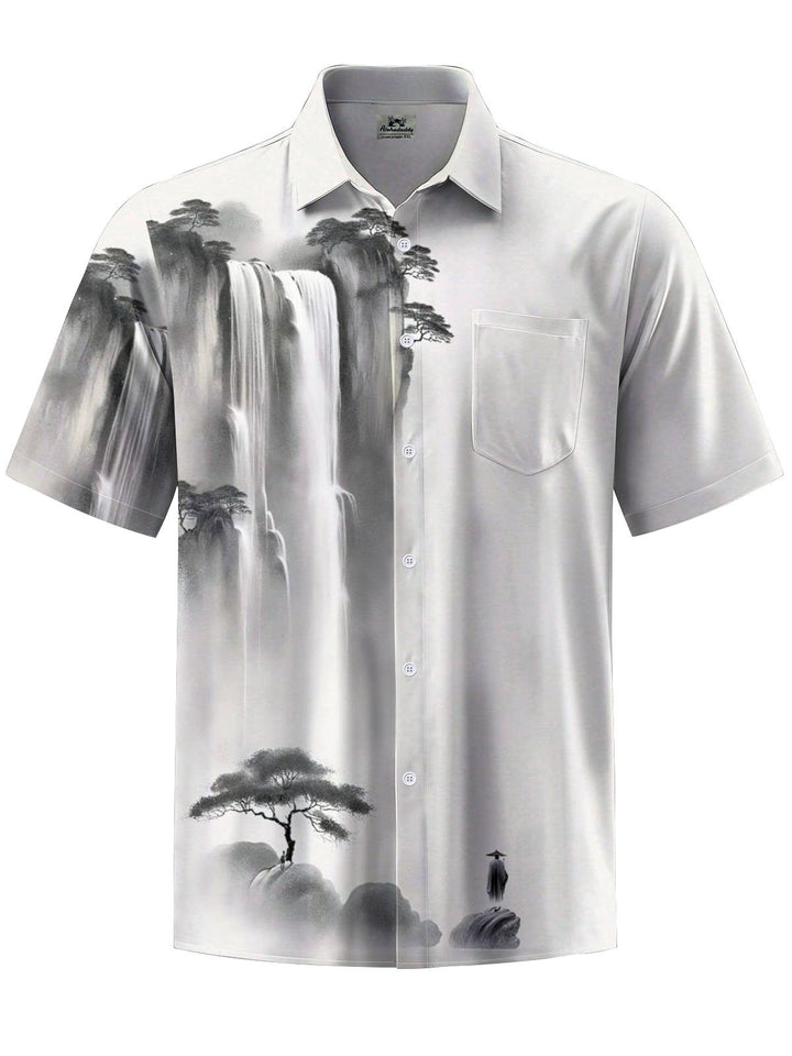 Alohadaddy® Casual Watercolor Landscape Painting Print Art Pocket Stretch Men&