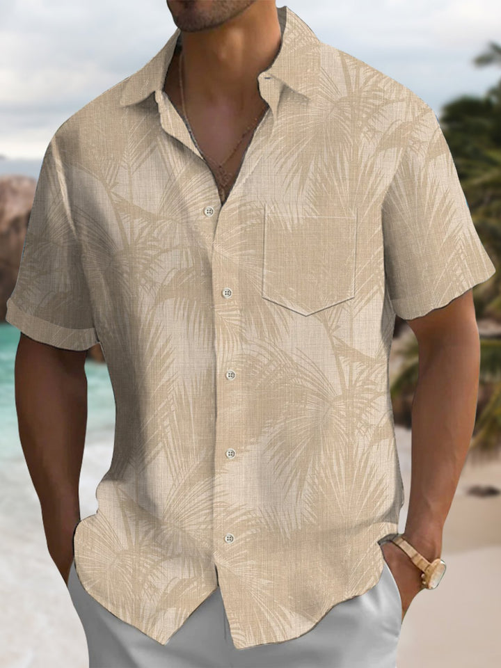 Alohadaddy® Casual Palm Leaf Print Pocket Elastic Button Men&