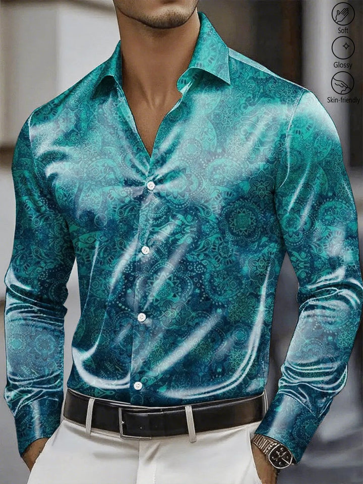 Alohadaddy® Vintage Cashew Flower Print Glossy Elastic Button Men&