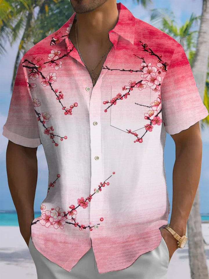 Alohadaddy® Vintage Gradient Cherry Blossom Print Pocket Stretch Men&