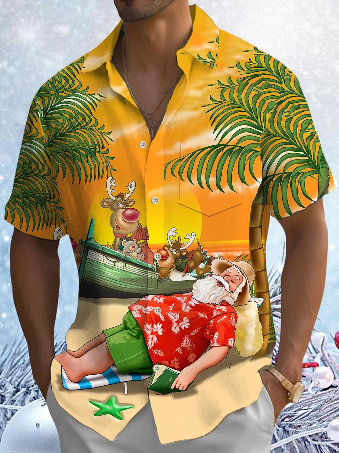 Alohadaddy® Christmas Santa Claus Print Pocket Elastic Button Men&