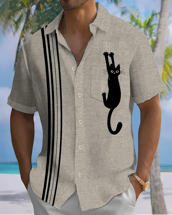 Alohadaddy® Retro Striped Cat Art Print Men&