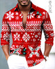 Alohadaddy® Satin Finish Christmas Starlight Snowflake Print Artistic Stretch Button Men's Long Sleeve Shirt Big & Tall