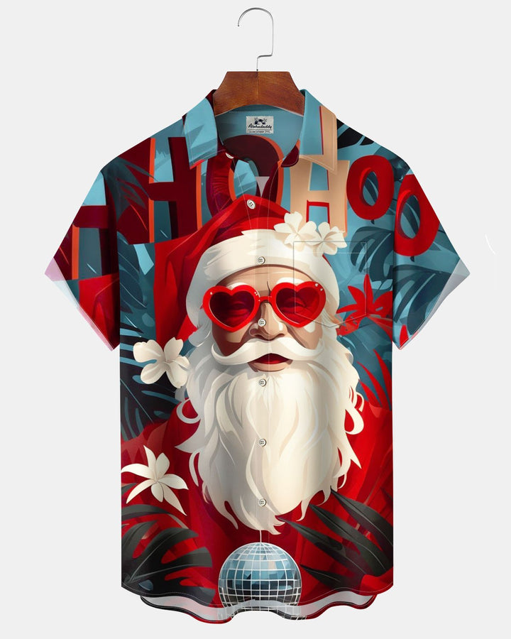 Alohadaddy® Christmas Santa Claus Hollywood Art Print Stretch Button Pocket Men&