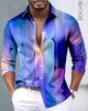 Alohadaddy® Satin Glossy Casual Striped Geometric Print Button-Up Stretch Men's Long-Sleeve Shirt Big & Tall