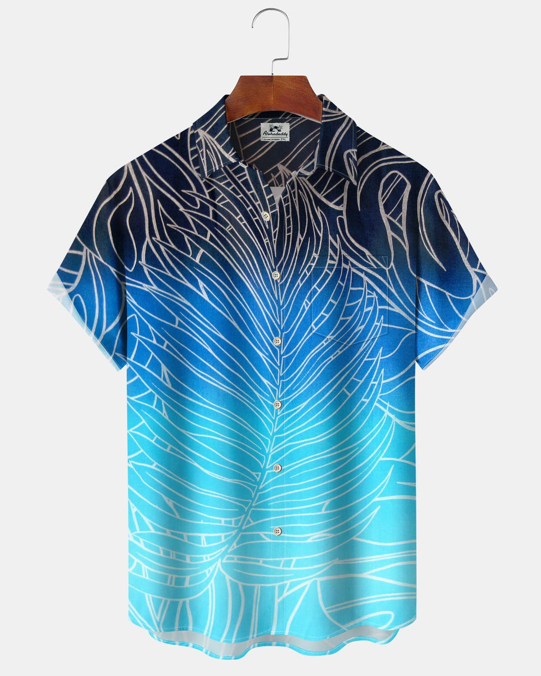Alohadaddy® Hawaiian Gradient Leaf Print Art Pocket Button Stretch Men&
