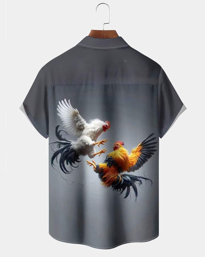 Alohadaddy® Casual Retro Rooster Print Art Pocket Stretch Men&